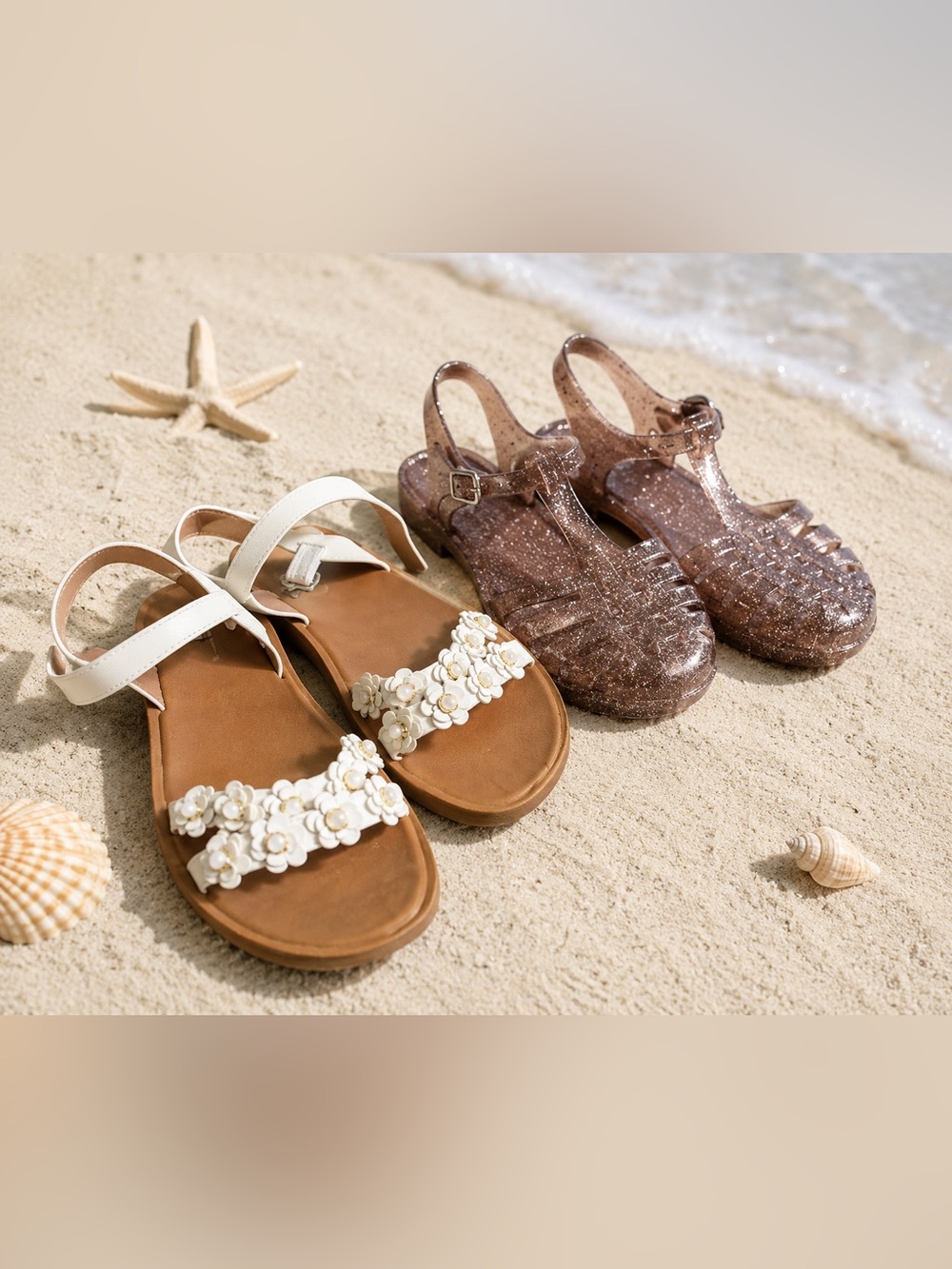 Sandals Bundle White Floral + Glitter Jelly Beach Shoes Lot girls size 3 - Picture 14 of 14